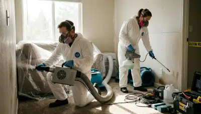 Water damage odor removal technician in Thousand Oaks, CA inspecting moisture damage in a home