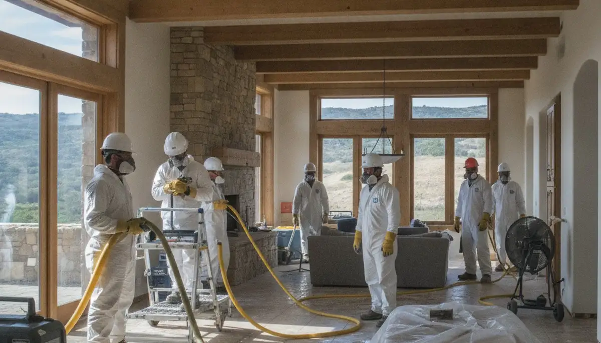 Water damage restoration team in Thousand Oaks, CA inspecting and drying a damaged property