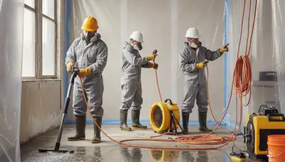 Water damage restoration team in Thousand Oaks, CA inspecting a flooded home interior