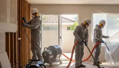 Water damage restoration crew serving Thousand Oaks, CA with professional drying and repair equipment